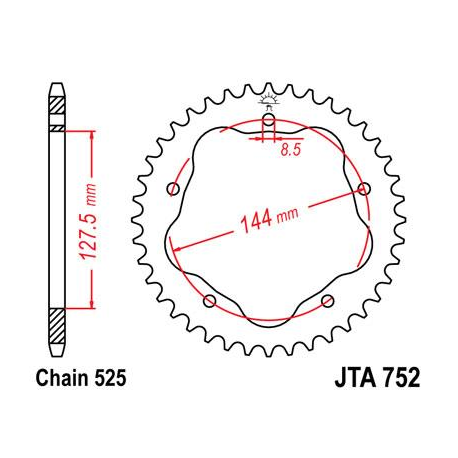 JT ZĘBATKA TYLNA 4320 42 ALUMINIOWA DUCATI 848/916/996/1000/1100 (POTRZEBNY ADAPTER JTA750B) (432042JTA) (ŁAŃC. 525) KOLOR CZARN