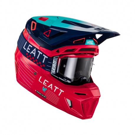 LEATT (NOWOŚĆ 2023) KASK MOTO 8.5 V23 (+ GOGLE VELOCITY 5.5 GRATIS) HELMET KIT RED KOLOR CZERWONY/GRANATOWY/NIEBIESKI ROZMIAR M