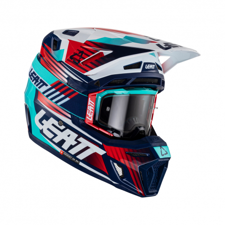 LEATT (NOWOŚĆ 2023) KASK MOTO 8.5 V23 (+ GOGLE VELOCITY 5.5 GRATIS) HELMET KIT ROYAL KOLOR GRANATOWY/CZERWONY/NIEBIESKI ROZMIAR