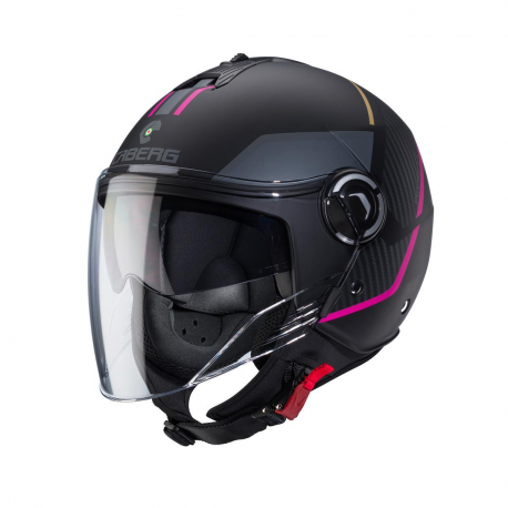 CABERG KASK OTWARTY JET Z BLENDĄ MODEL RIVIERA V4X KOLOR CZARNY MAT/FUKSJA/SZARY ROZMIAR XS