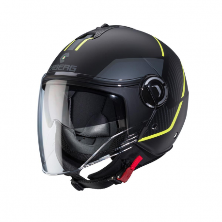 CABERG KASK OTWARTY JET Z BLENDĄ MODEL RIVIERA V4X KOLOR CZARNY MAT/ŻÓŁTY FLUO/SZARY ROZMIAR XS