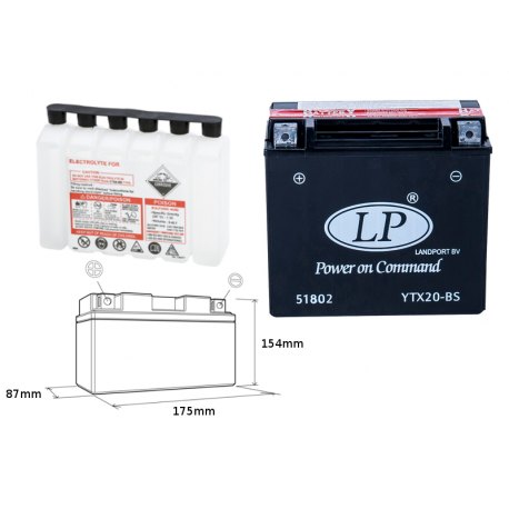 LANDPORT AKUMULATOR YTX20-BS 12V 18AH 175X86X154 BEZOBSŁUGOWY - ELEKTROLIT OSOBNO (2) UE2019/1148 - ZASTĘPUJE YTX20HBS L (YTX20H