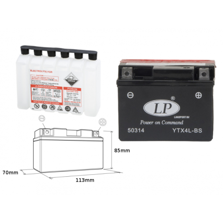 LANDPORT AKUMULATOR YTX4L-BS 12V 3AH 114X71X86 (YT4LBS) BEZOBSŁUGOWY - ELEKTROLIT OSOBNO (8) UE2019/1148