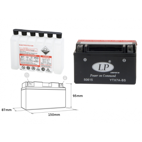 LANDPORT AKUMULATOR YTX7A-BS 12V 6AH 152X88X94 (GTX7ABS) BEZOBSŁUGOWY - ELEKTROLIT OSOBNO (6) UE2019/1148