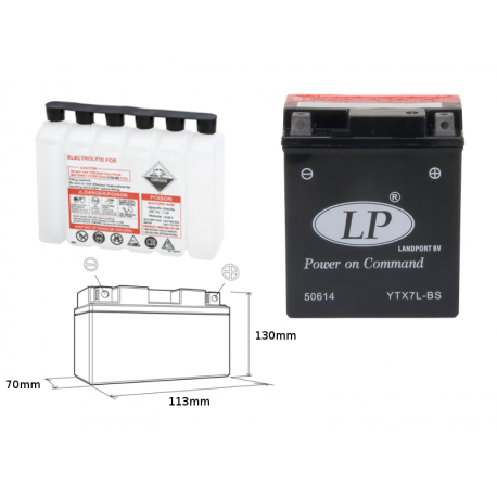 LANDPORT AKUMULATOR YTX7L-BS 12V 6AH 113X70X130 (GTX7LBS) BEZOBSŁUGOWY - ELEKTROLIT OSOBNO (6) UE2019/1148