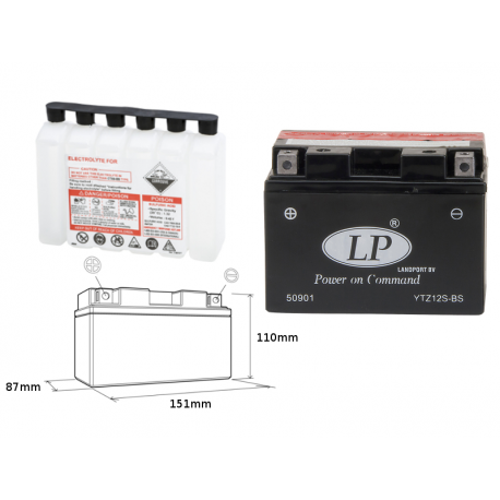 LANDPORT AKUMULATOR YTZ12S-BS 12V 11AH 150X87X110 (GTZ12S) BEZOBSŁUGOWY - ELEKTROLIT OSOBNO (4) UE2019/1148