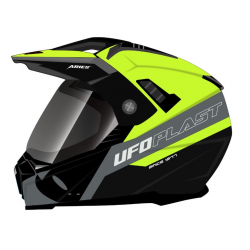 UFO 2023/07 KASK ARIES OFFROAD / DUAL / TOURER / CROSSOVER Z SZYBĄ, DASZKIEM I BLENDĄ PRZECIWSŁONECZNĄ KOLOR CZARNY/SZARY/ŻÓŁTY