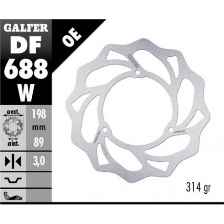 GALFER 2023/12 TARCZA HAMULCOWA PRZÓD KTM SX 65 '98-23, HUSQVARNA TC 65 '17-23, GAS GAS MC 65 '21-23 (198X89X3MM) (3x6,5MM) WAVE