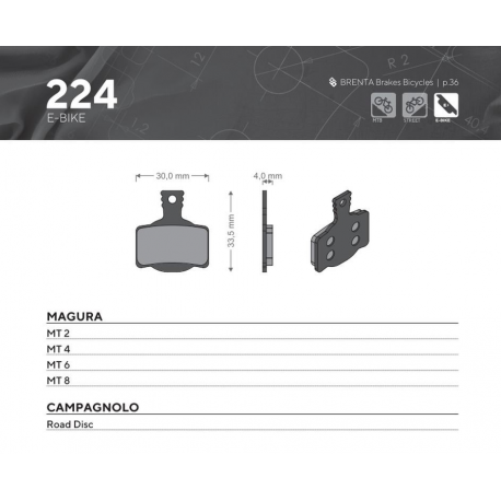 BRENTA BIKE KLOCKI HAMULCOWE ROWEROWE E-BIKE MTB / SZOSA / ELEKTRYK PASUJE DO MAGURA MT 2, MT 4, MT 6, MT 8, CAMPAGNOLO ROAD DIS