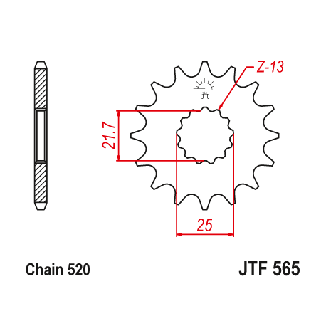 JT ZĘBATKA PRZEDNIA Z GUMĄ 565 14 YAMAHA YZF/WRF 400/426/450, CF MOTO 400 '19-, 650 GT/NK '21-'23 (56514JTS) (ŁAŃC. 520) YFZ 450