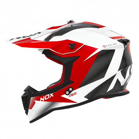 NOX KASK CROSS / OFFROAD N633 FUSION KOLOR BIAŁY/CZERWONY ROZMIAR M (ZAPIĘCIE MIKROMETRYCZNE)