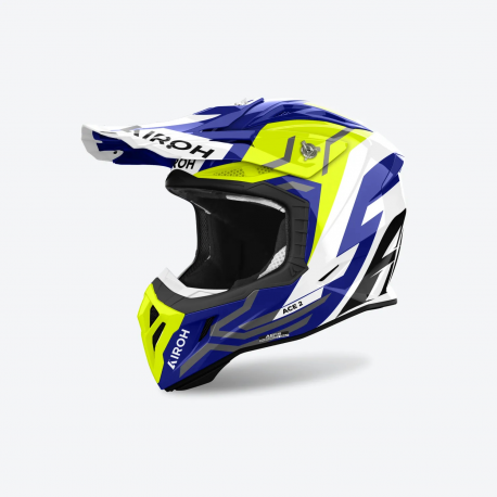 AIROH (2024) KASK CROSS / ENDURO / ATV / QUAD AVIATOR ACE 2 GROUND BIAŁY/NIEBIESKI/ŻÓŁTY FLUO M