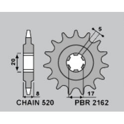 PBR ZĘBATKA PRZEDNIA 2162 9 SHERCO 125 ST '16-'17, X-RIDE '14-'16, 250/300 ST '16-'17 (ŁAŃC. 520)