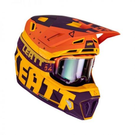 LEATT (NOWOŚĆ 2023) KASK MOTO 7.5 V23 (+ GOGLE VELOCITY 4.5 IRIZ GRATIS) HELMET KIT INDIGO KOLOR ŻÓŁTY FLUO/POMARAŃCZOWY/FIOLETO