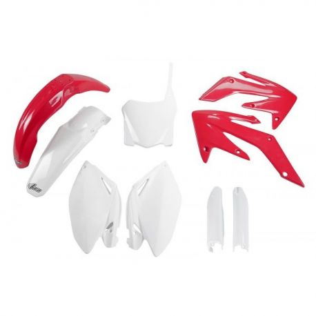 UFO KOMPLET PLASTIKÓW (FULL KIT) Z OSŁONAMI TELESKOPÓW (AMORTYZATORÓW) HONDA CRF 250R '08-09, KOLOR OEM '09 (CZERWONY/BIAŁY)