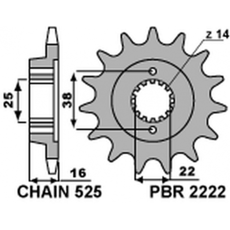 PBR ZĘBATKA PRZEDNIA 2222 14 18NC DUCATI 796 10-12 (ŁAŃC. 525)