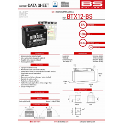 BS, akumulátor BTX12-BS (YTX12-BS) 12V 10AH 152X88X131, bezúdržbový - elektrolyt samostatně (180A) (4) UE2019/1148