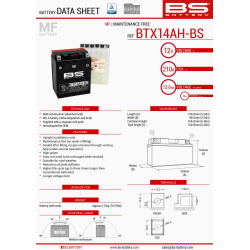 BS, akumulátor BTX14AH-BS (YTX14AH-BS) 12V 12AH 134X89X166, bezúdržbový - elektrolyt samostatně (210A) (4) UE2019/1148