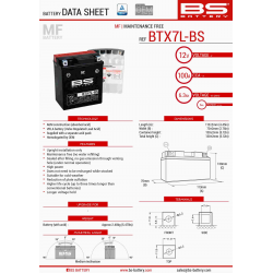 BS AKUMULATOR BTX7L-BS (YTX7L-BS) 12V 6AH 144X71X131 BEZOBSŁUGOWY - ELEKTROLIT OSOBNO (85A) (6) UE2019/1148