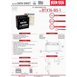 BS AKUMULATOR BTX16-BS1 (YTX16-BS-1) 12V 14AH 152X88X161 BEZOBSŁUGOWY - ELEKTROLIT OSOBNO (230A) (4) UE2019/1148