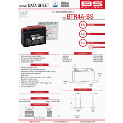 BS AKUMULATOR BTR4A-BS (YTR4A-BS) 12V 2,3AH 113X38X85 BEZOBSŁUGOWY- ELEKTROLIT OSOBNO (45A) (12) UE2019/1148