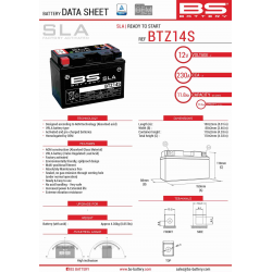 BS AKUMULATOR BTZ14S (FA) (YTZ14S) 12V 11,2AH 150X86X110 BEZOBSŁUGOWY - ZALANY (230A) (4)