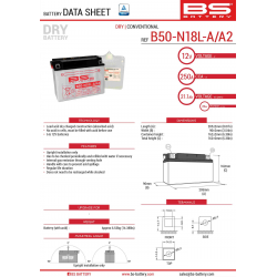 BS, akumulátor B50-N18L-A/A2 (Y50-N18L-A/A2) 12V 20AH 205X90X162, olověný 250A (2) UE2019/1148