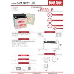 BS, akumulátor BB30L-B (YB30L-B) 12V 30AH 168X132X176, olověný (300A) Harley - Davidson, Polaris 600/