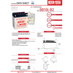 BS AKUMULATOR BB10L-B2 (YB10L-B2) 12V 11AH 134X89X145 Z ELEKTROLITEM OSOBNO - KONWENCJONALNY (130A) (4) UE2019/1148