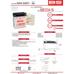 BS AKUMULATOR BB12A-B (YB12A-B) 12V 12AH 134X80X160 Z ELEKTROLITEM OSOBNO KONWENCJONALNY (155A) (4) UE2019/1148