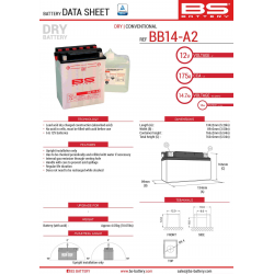 BS AKUMULATOR BB14-A2 (YB14-A2) 12V 14AH 134X89X166 Z ELEKTROLITEM OSOBNO - KONWENCJONALNY (175A) (4) UE2019/1148