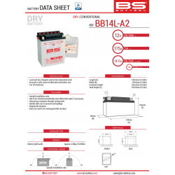 BS AKUMULATOR BB14L-A2 (YB14L-A2) 12V 14AH 135X91X167 Z ELEKTROLITEM OSOBNO - KONWENCJONALNY (175A) (4) UE2019/1148