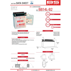 BS AKUMULATOR BB14L-B2 (YB14L-B2) 12V 14AH 134X88X166 Z ELEKTROLITEM OSOBNO - KONWENCJONALNY (175A) (4) UE2019/1148