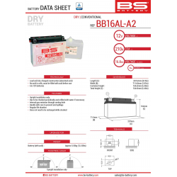 BS AKUMULATOR BB16AL-A2 (YB16ALA2) 12V 16AH 205X71X164 Z ELEKTROLITEM OSOBNO - KONWENCJONALNY (175A) (3) UE2019/1148