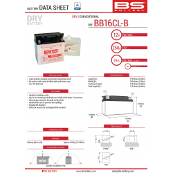 BS AKUMULATOR BB16CL-B (YB16CL-B) 12V 19AH 175X100X175 Z ELEKTROLITEM OSOBNO - KONWENCJONALNY (250A) (2) UE2019/1148