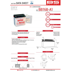 BS AKUMULATOR BB16B-A1 (YB16B-A1) 12V 16AH 160X90X161 Z ELEKTROLITEM OSOBNO - KONWENCJONALNY (215A) (4) UE2019/1148