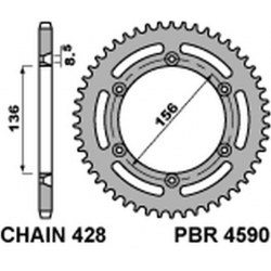 PBR ZĘBATKA TYLNA 4590 54 C45 HUSQVARNA TE 125 (4T) '10-'13 (ŁAŃC. 428)