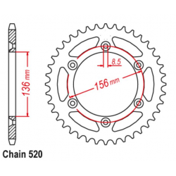 CHT WYPRZEDAŻ ZĘBATKA TYLNA ALUMINIOWA T7075 (ERGAL) 702 52 HUSQVARNA TE/TC 90-14, BETA 350/400/450 RR 4T, CAGIVA 125/250 WMX/WR