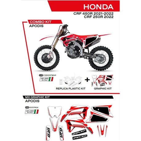 UFO, sada plastů + sada polepů, Honda CRF 250R '22 Apodis, bílá barva