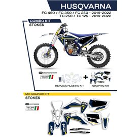 UFO, sada plastů + sada polepů, Husqvarna TC 125 '19-'22 Stokes, OEM barva (bílá/modrá)