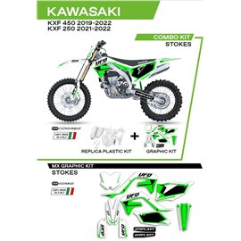 UFO, sada plastů + sada polepů, Kawasaki KXF 250 '21-'22 Stokes, bílá barva