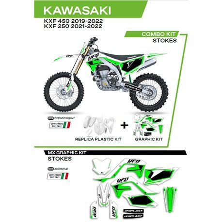 UFO, sada plastů + sada polepů, Kawasaki KXF 250 '21-'22 Stokes, bílá barva