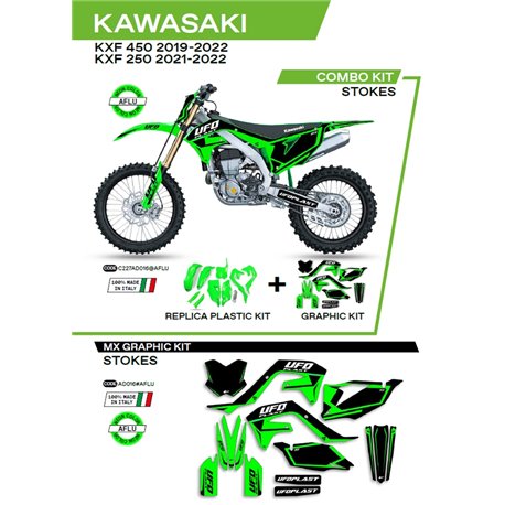 UFO, sada plastů + sada polepů, Kawasaki KXF 250 '21-'22 Stokes, zelená Neon barva