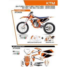 UFO, sada plastů + sada polepů, KTM SX 125 '19-'22 Stokes, OEM barva (bílá/oranžová)