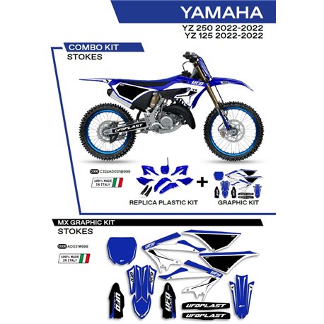 UFO, sada plastů + sada polepů, Yamaha YZ 125 '22 Stokes, OEM barva (modrá/černá/bílá)