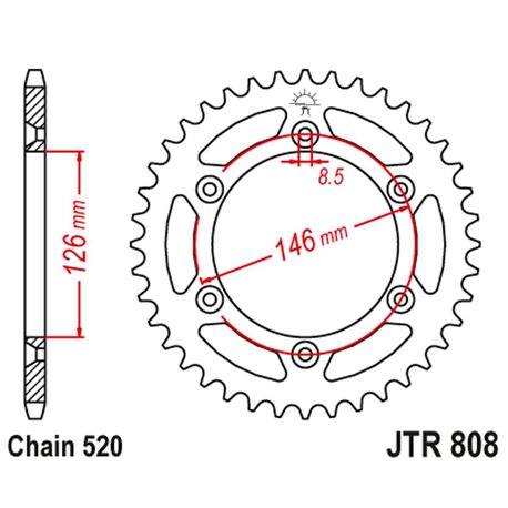 JT, duralová rozeta Racelite 808 48, Suzuki RM/RMZ DR/DRZ (80848JTA) (řetěz 520) černá barva