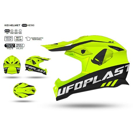 UFO (kolekce 2023), dětská MX přilba Cross/Enduro, barva ZÓŁTY FLUO - černá, velikost L