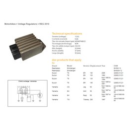DZE, regulátor napětí, Suzuki TS 125ER '90-'94, Yamaha JOG50 (1KH-81960-00-00, 32800-31C21) (SH582-12, SH649A-12) 12V/18A