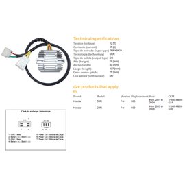 DZE, regulátor napětí, Honda CBR 600F 4 I '01-'06 (35A) (31600-MBW-D21) (ESR431)