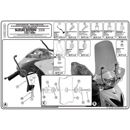 Kappa, montážní sada plexi, Suzuki SIXTEEN 125-150 (08-12)